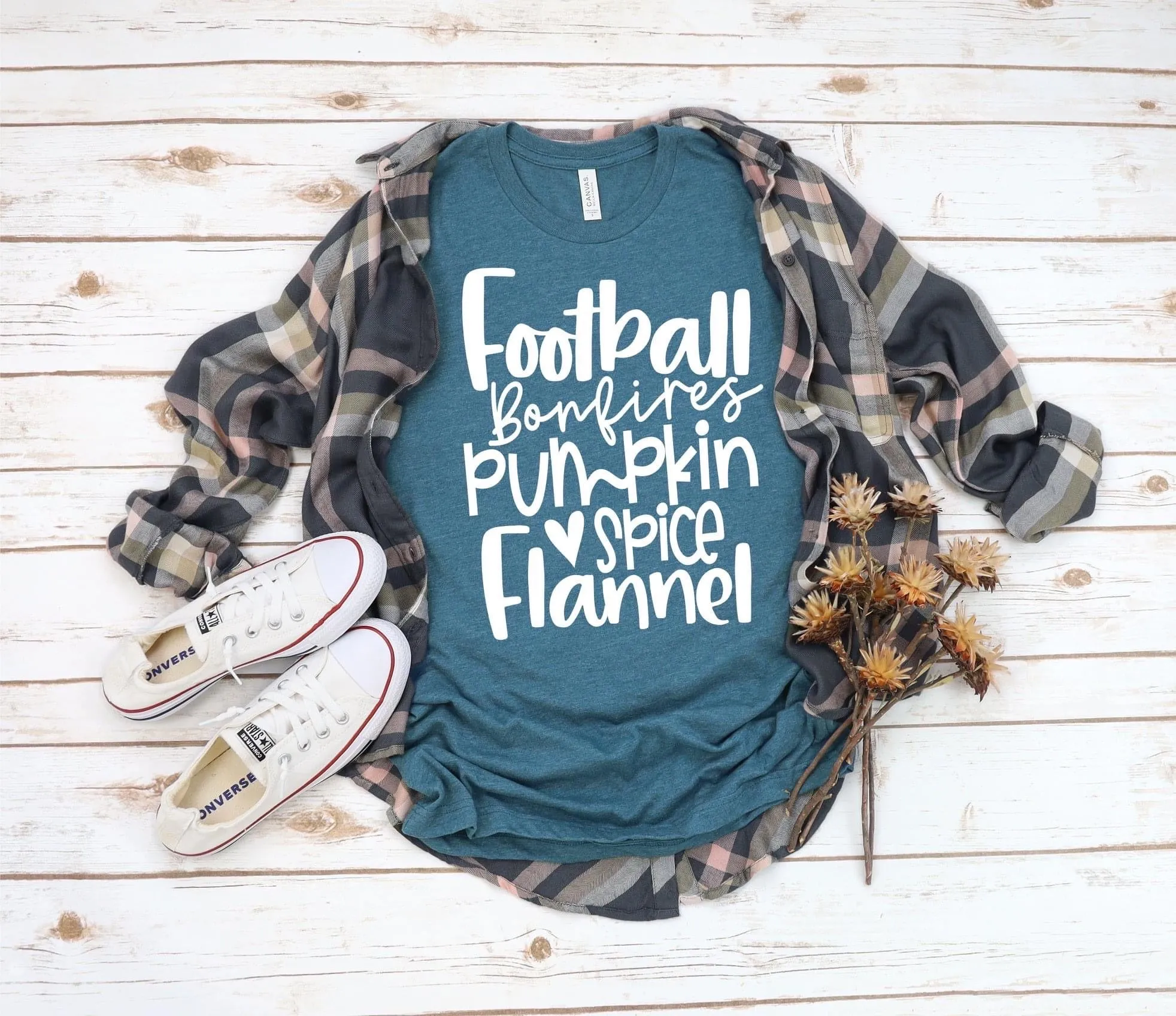 Football, Bonfires, Pumpkin Spice & Flannel Printed tee