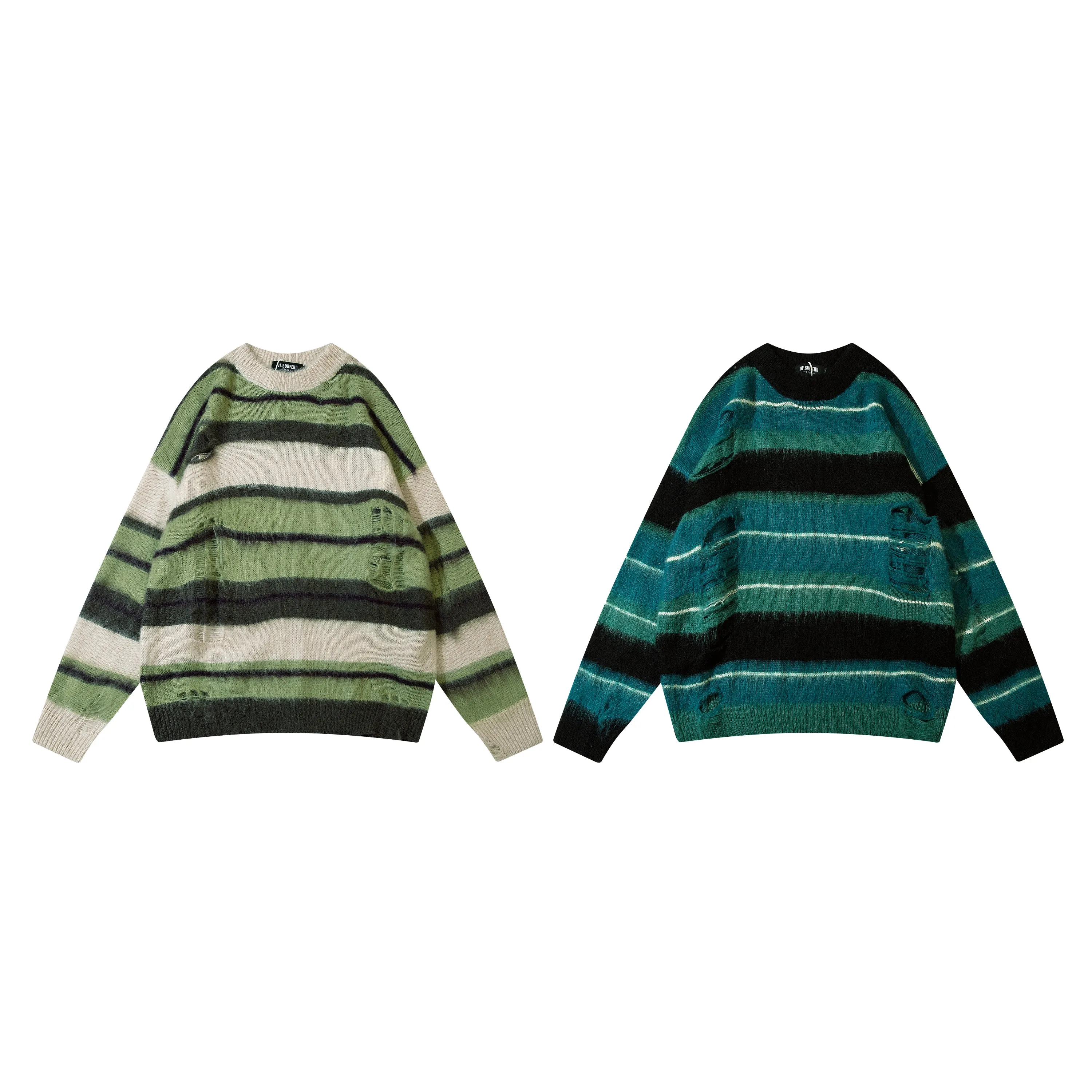 Forest Rhythm | Distressed Striped Knit Jumper