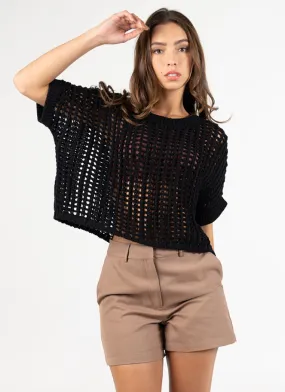 Fresca Open Knit Sweater I Black