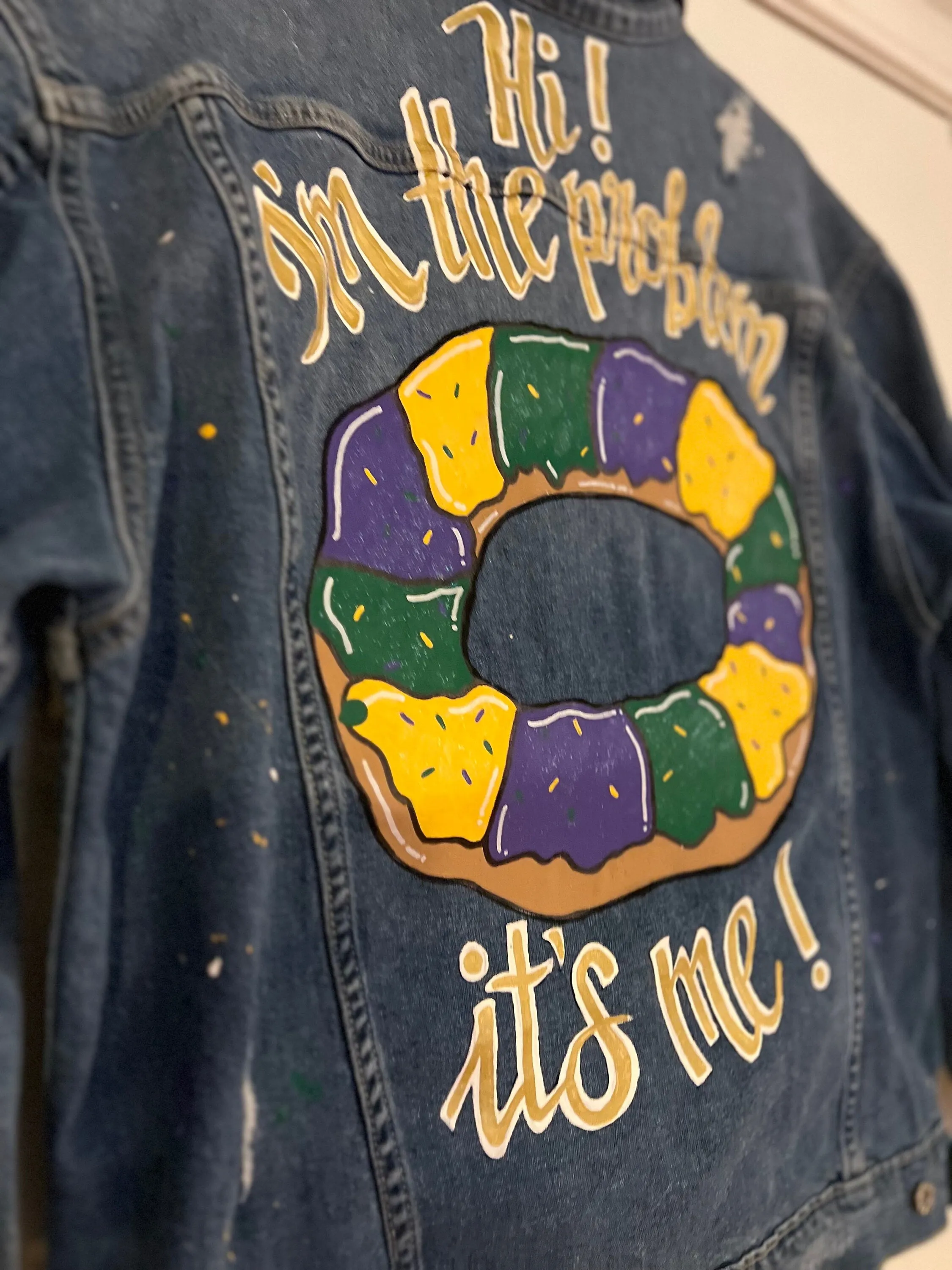 Hand Painted Mardi Gras Jean Jacket - Mardi Gras, Painted Jean Jacket, New Orleans, Eras Tour, Purple Green Gold, Mardi Gras, Parade Outfit