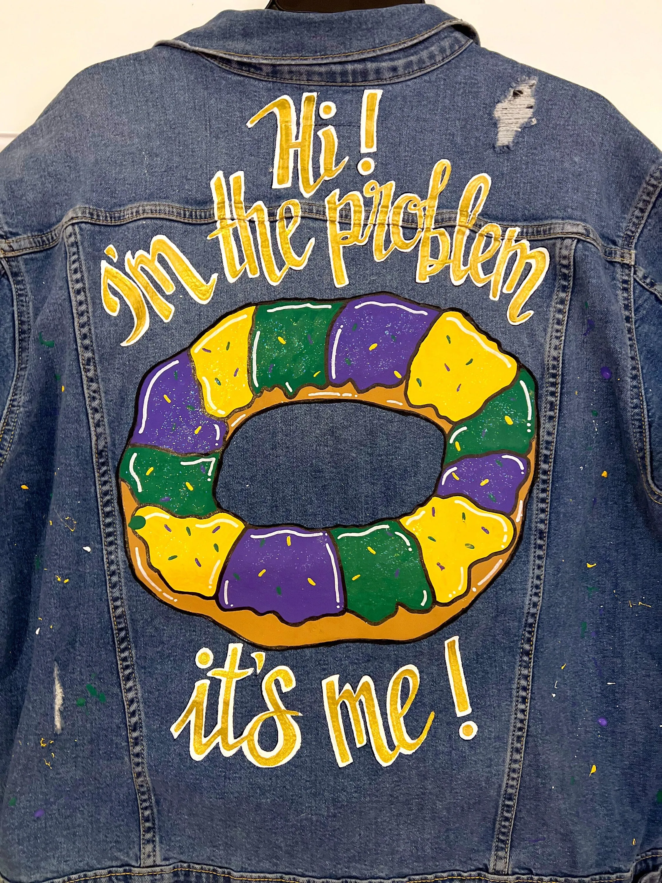 Hand Painted Mardi Gras Jean Jacket - Mardi Gras, Painted Jean Jacket, New Orleans, Eras Tour, Purple Green Gold, Mardi Gras, Parade Outfit