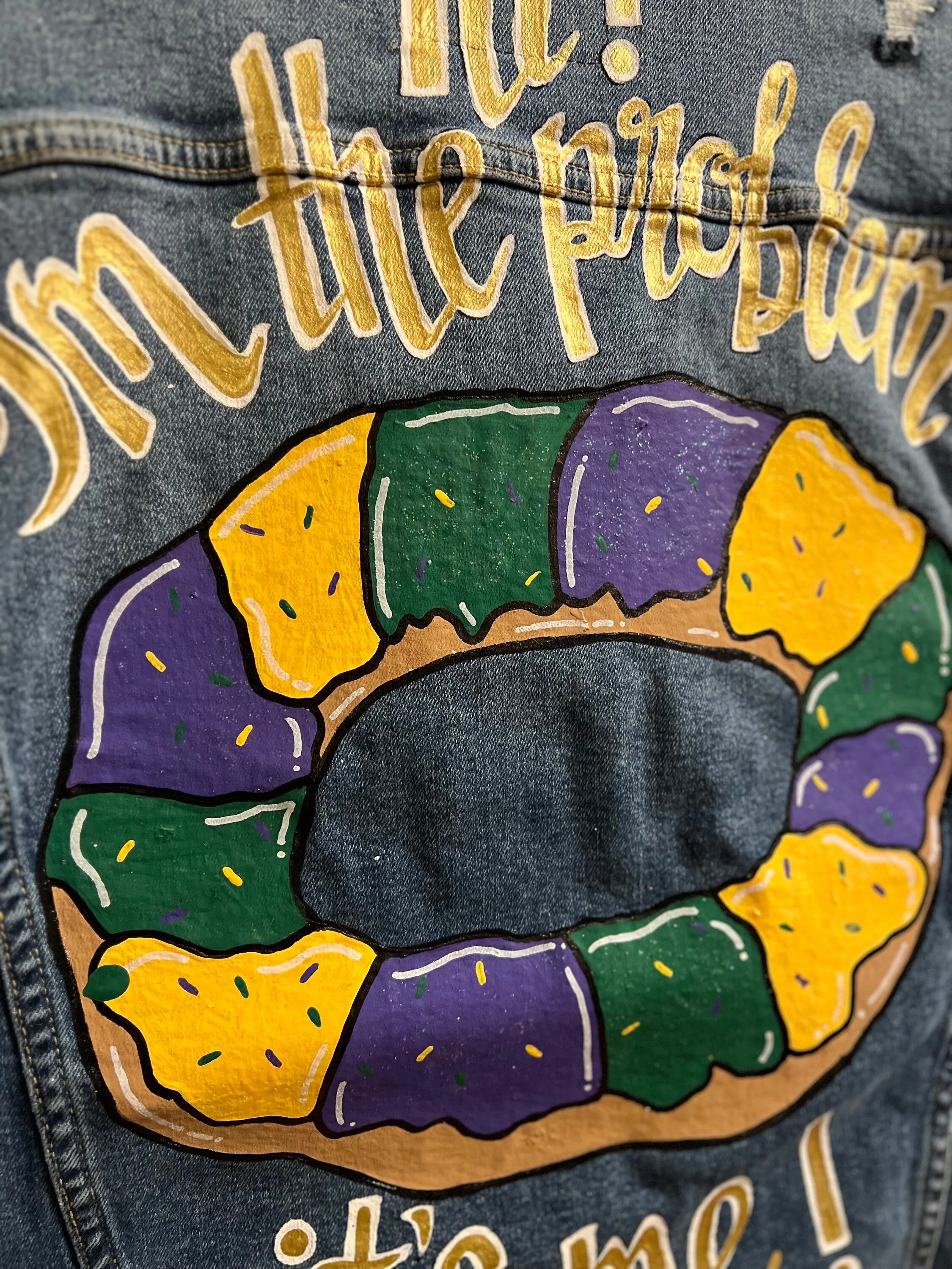 Hand Painted Mardi Gras Jean Jacket - Mardi Gras, Painted Jean Jacket, New Orleans, Eras Tour, Purple Green Gold, Mardi Gras, Parade Outfit