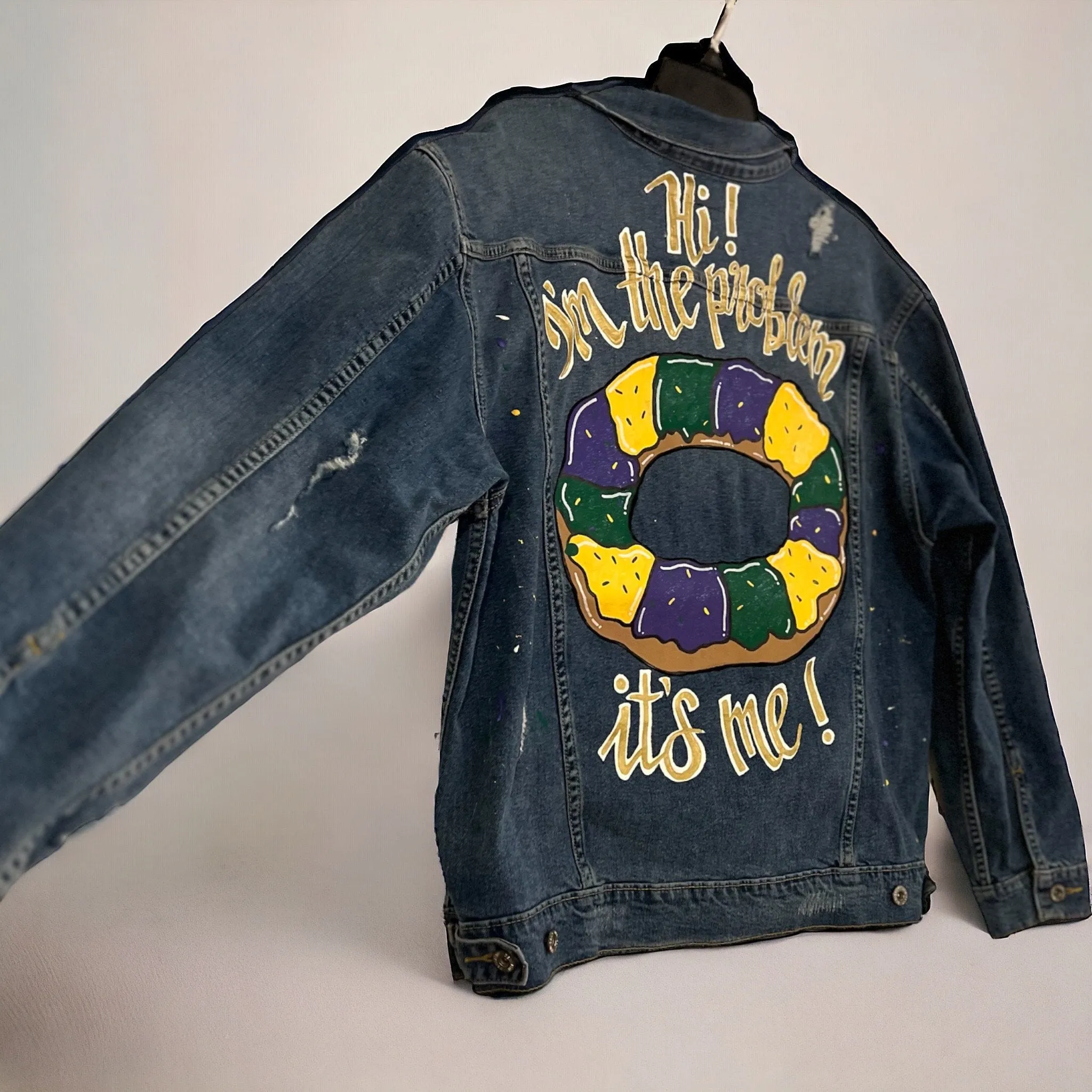 Hand Painted Mardi Gras Jean Jacket - Mardi Gras, Painted Jean Jacket, New Orleans, Eras Tour, Purple Green Gold, Mardi Gras, Parade Outfit