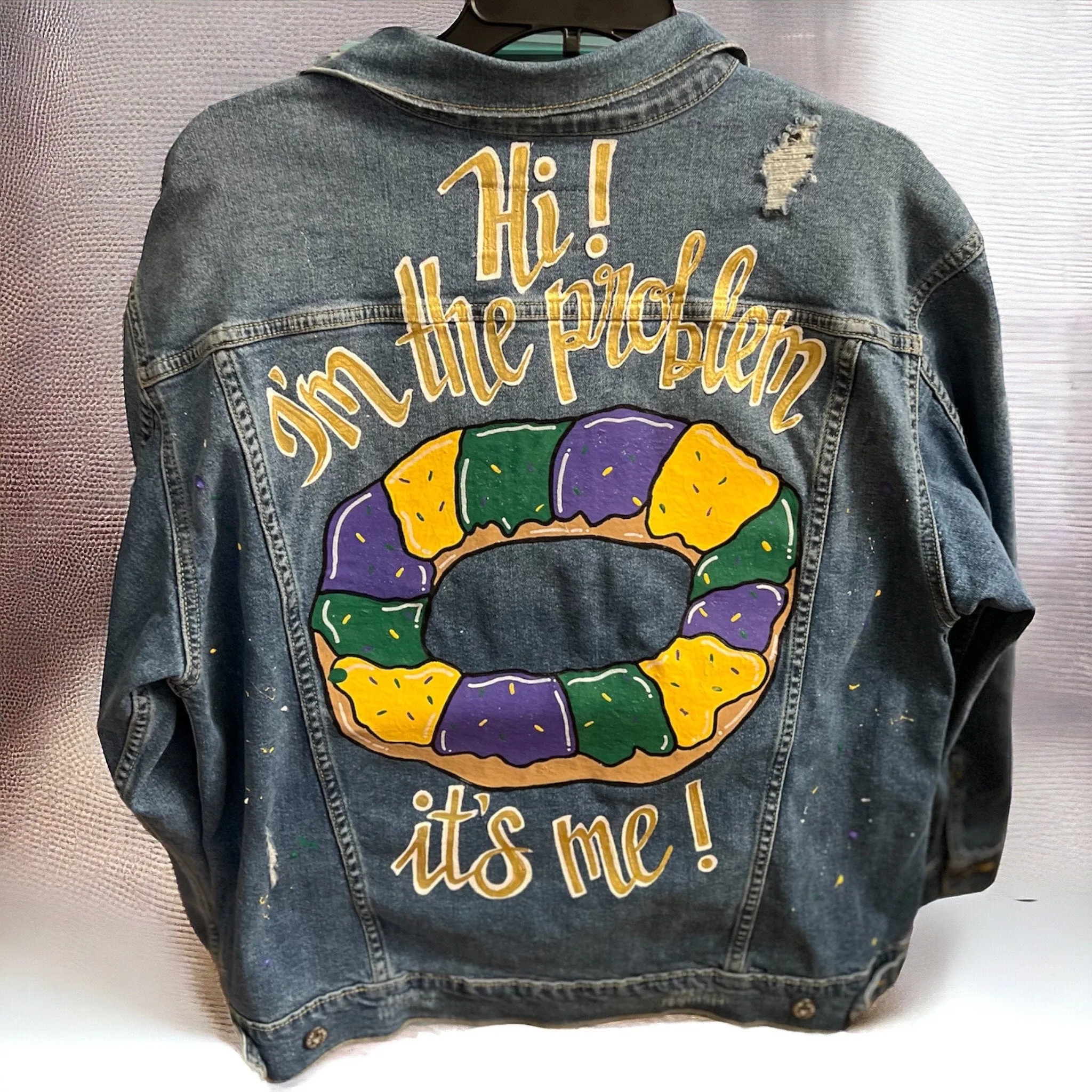 Hand Painted Mardi Gras Jean Jacket - Mardi Gras, Painted Jean Jacket, New Orleans, Eras Tour, Purple Green Gold, Mardi Gras, Parade Outfit