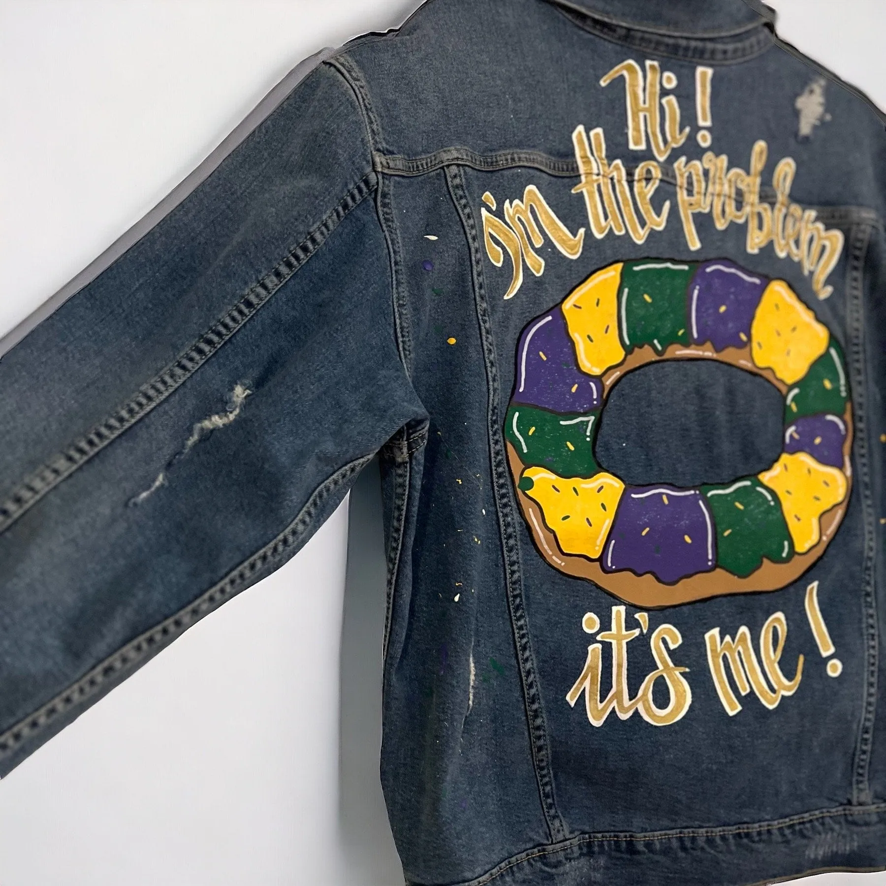 Hand Painted Mardi Gras Jean Jacket - Mardi Gras, Painted Jean Jacket, New Orleans, Eras Tour, Purple Green Gold, Mardi Gras, Parade Outfit