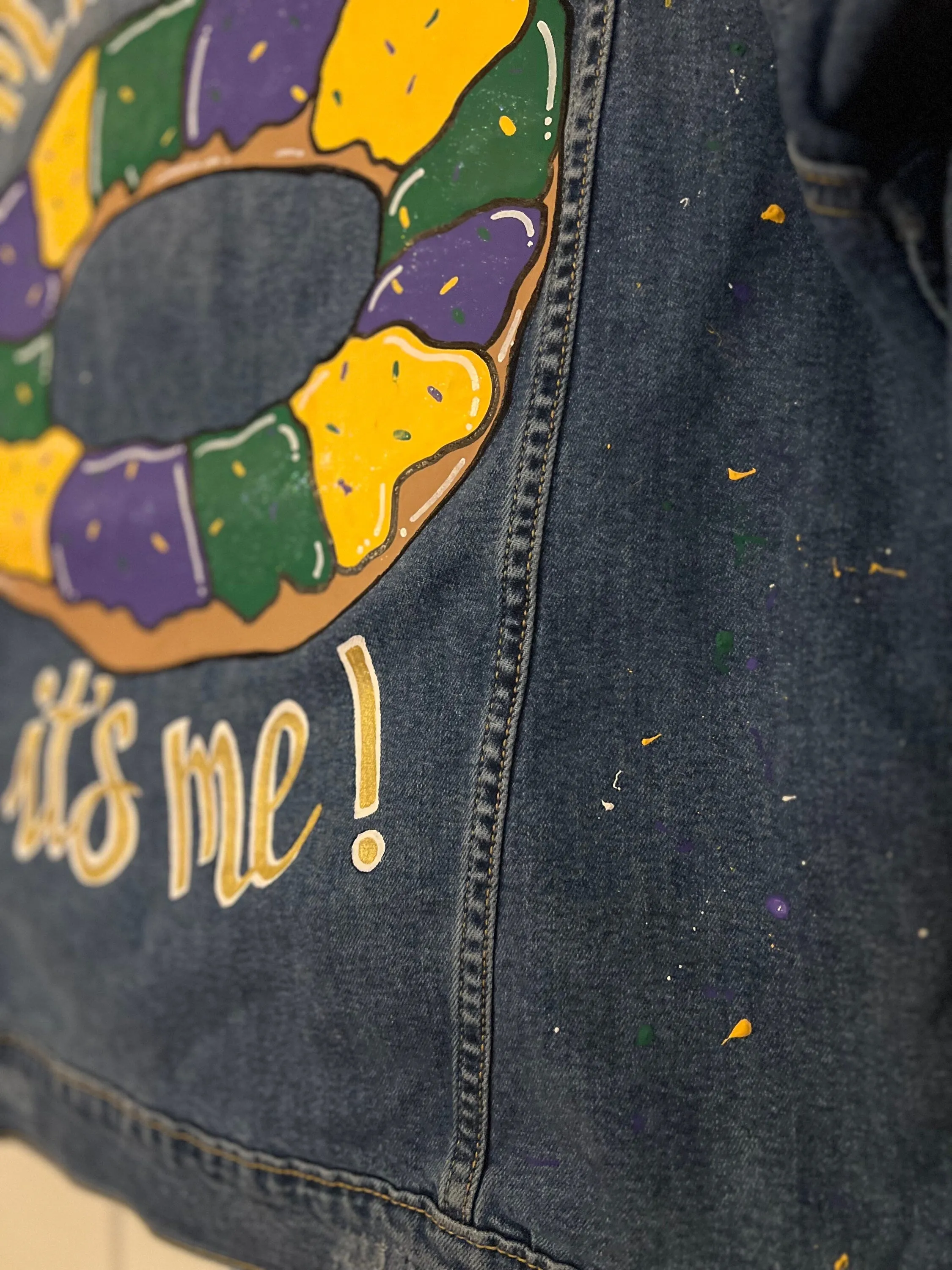 Hand Painted Mardi Gras Jean Jacket - Mardi Gras, Painted Jean Jacket, New Orleans, Eras Tour, Purple Green Gold, Mardi Gras, Parade Outfit