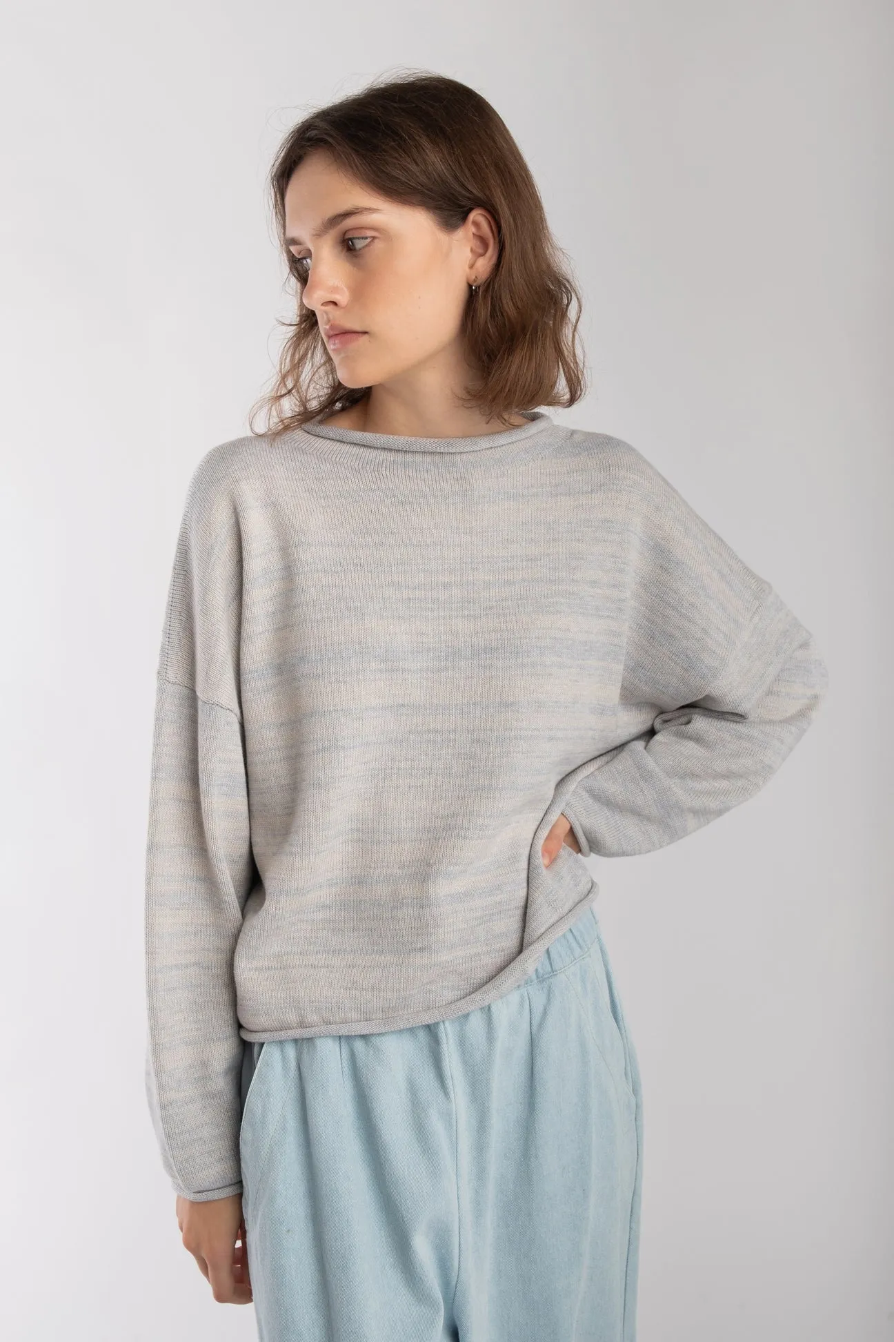 Heather Grey Rolled Sweater