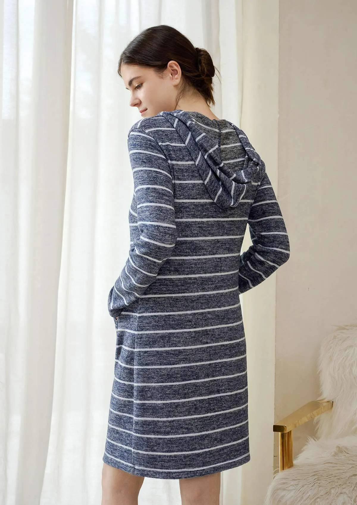 HSIA Brushed Hoodie Striped Sleepshirt