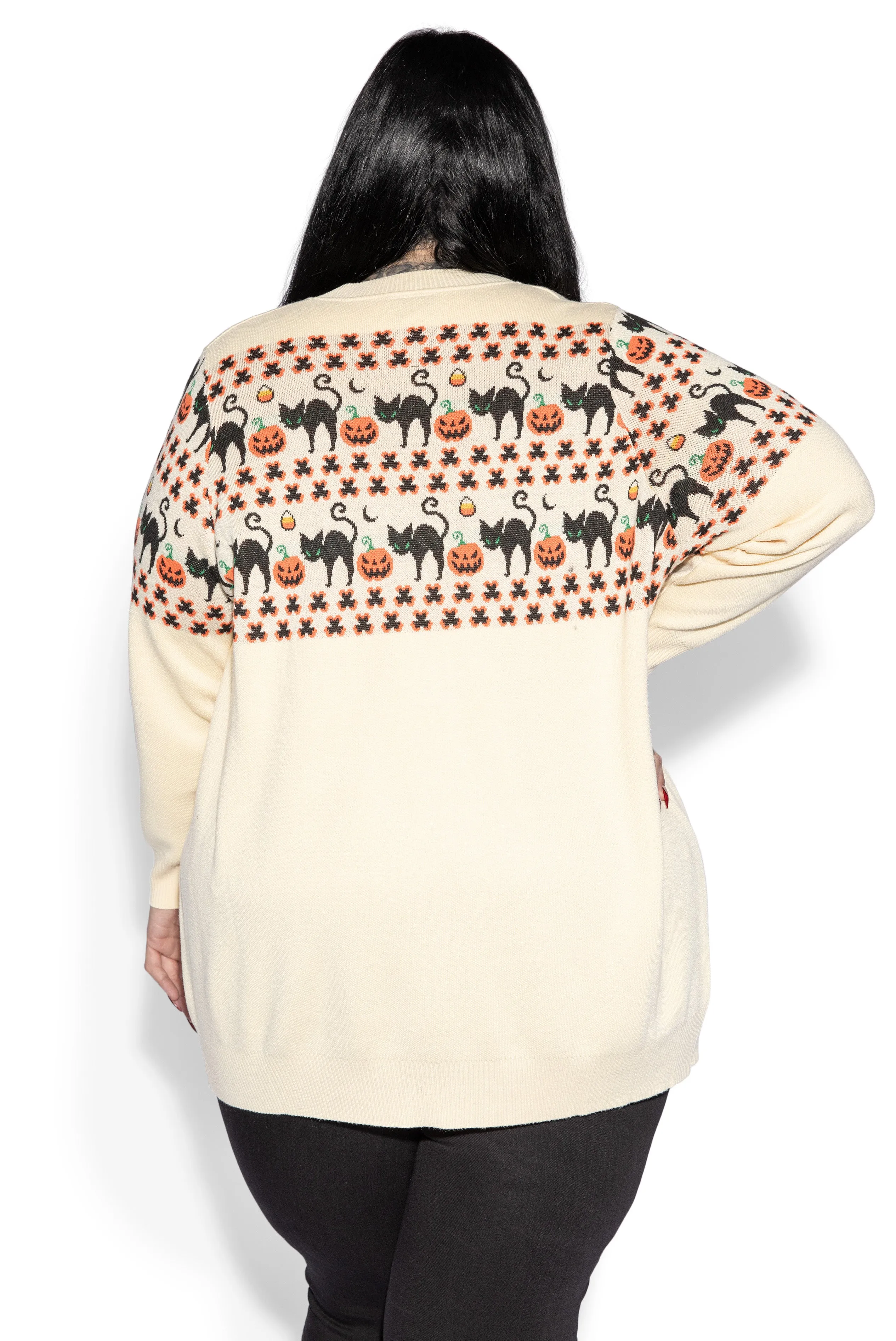 Ivory & Orange Halloween Print Cardigan