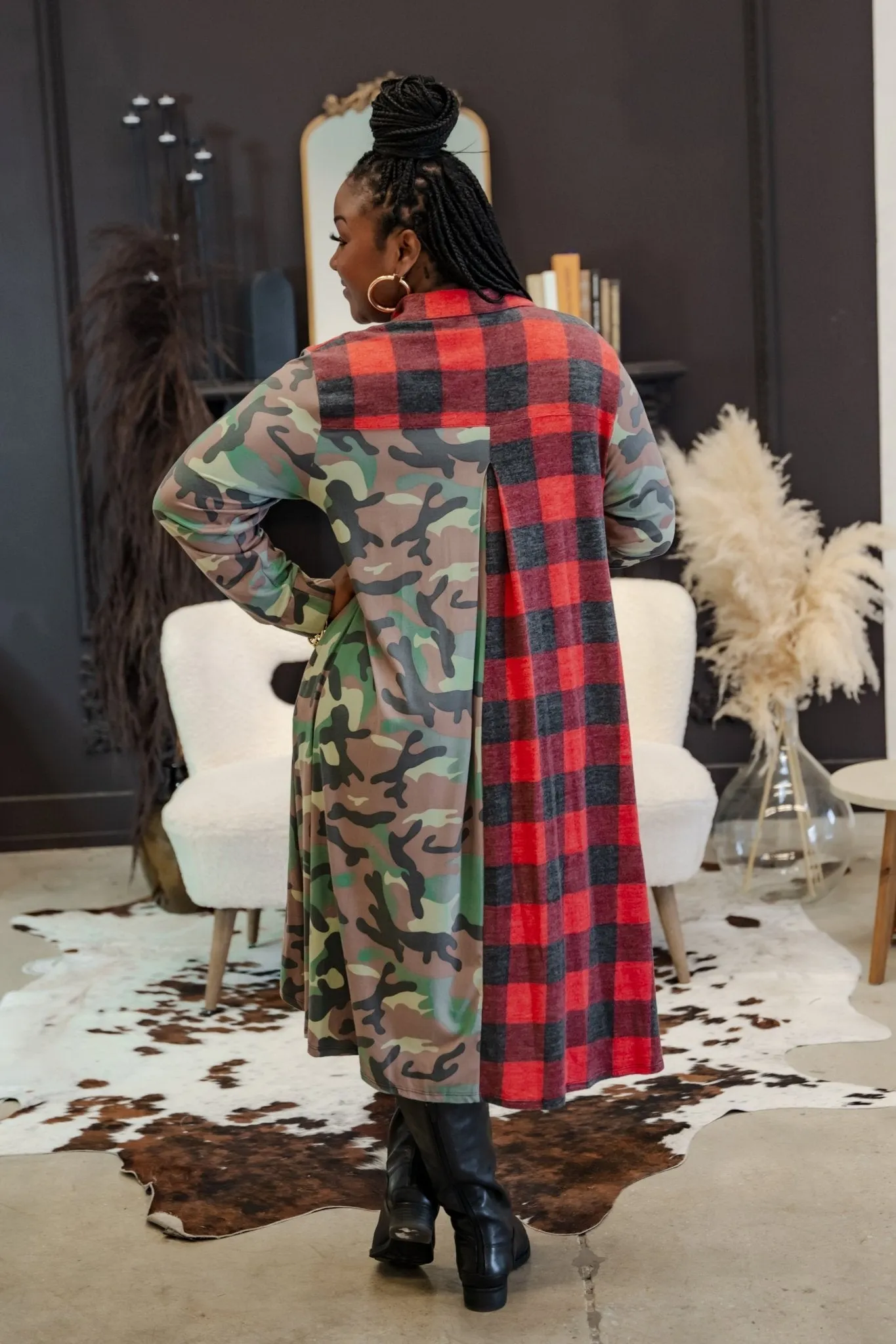 Kandi Camouflage  Red Fleece Shacket Dress