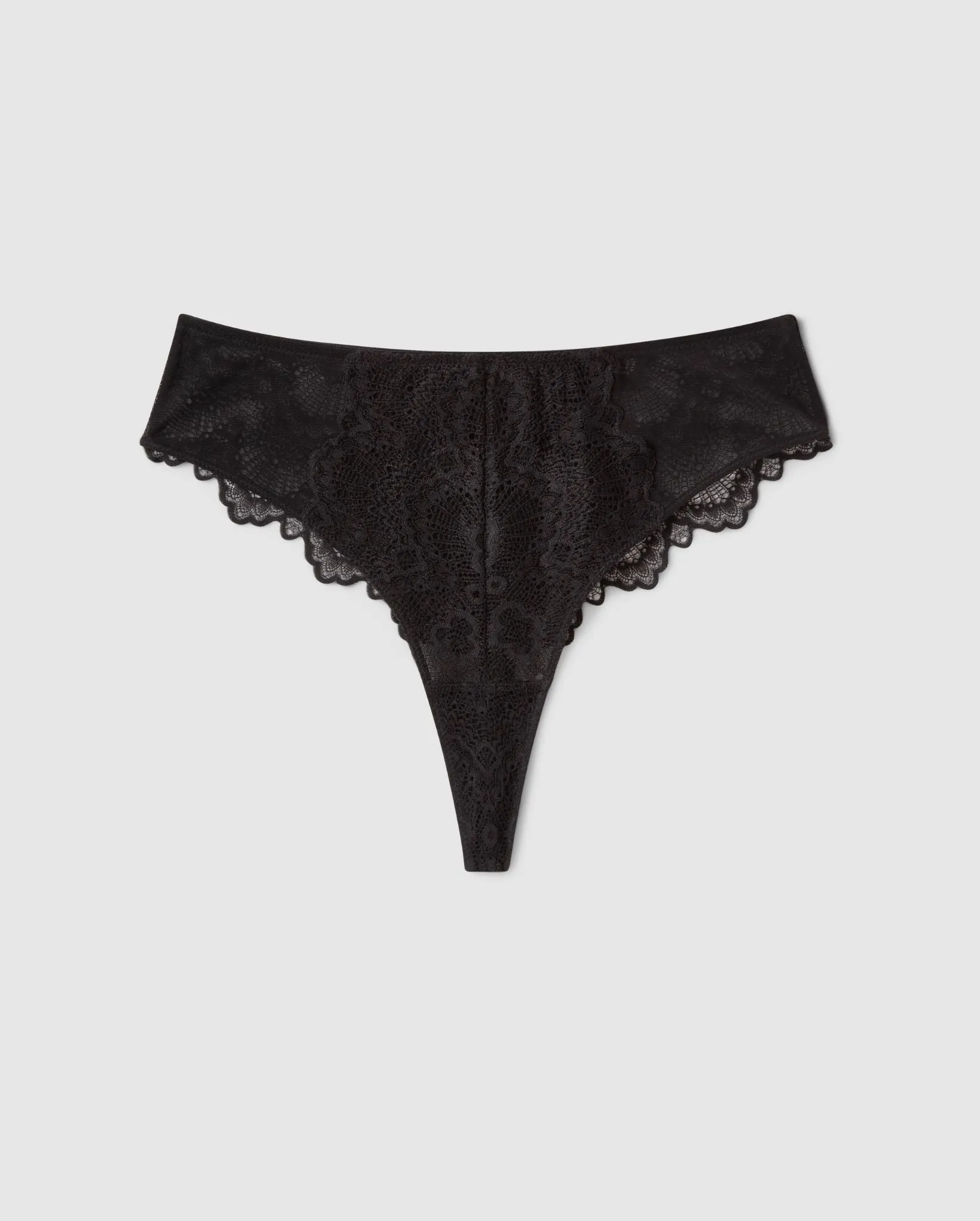 Lace Mesh High Cut Thong Black