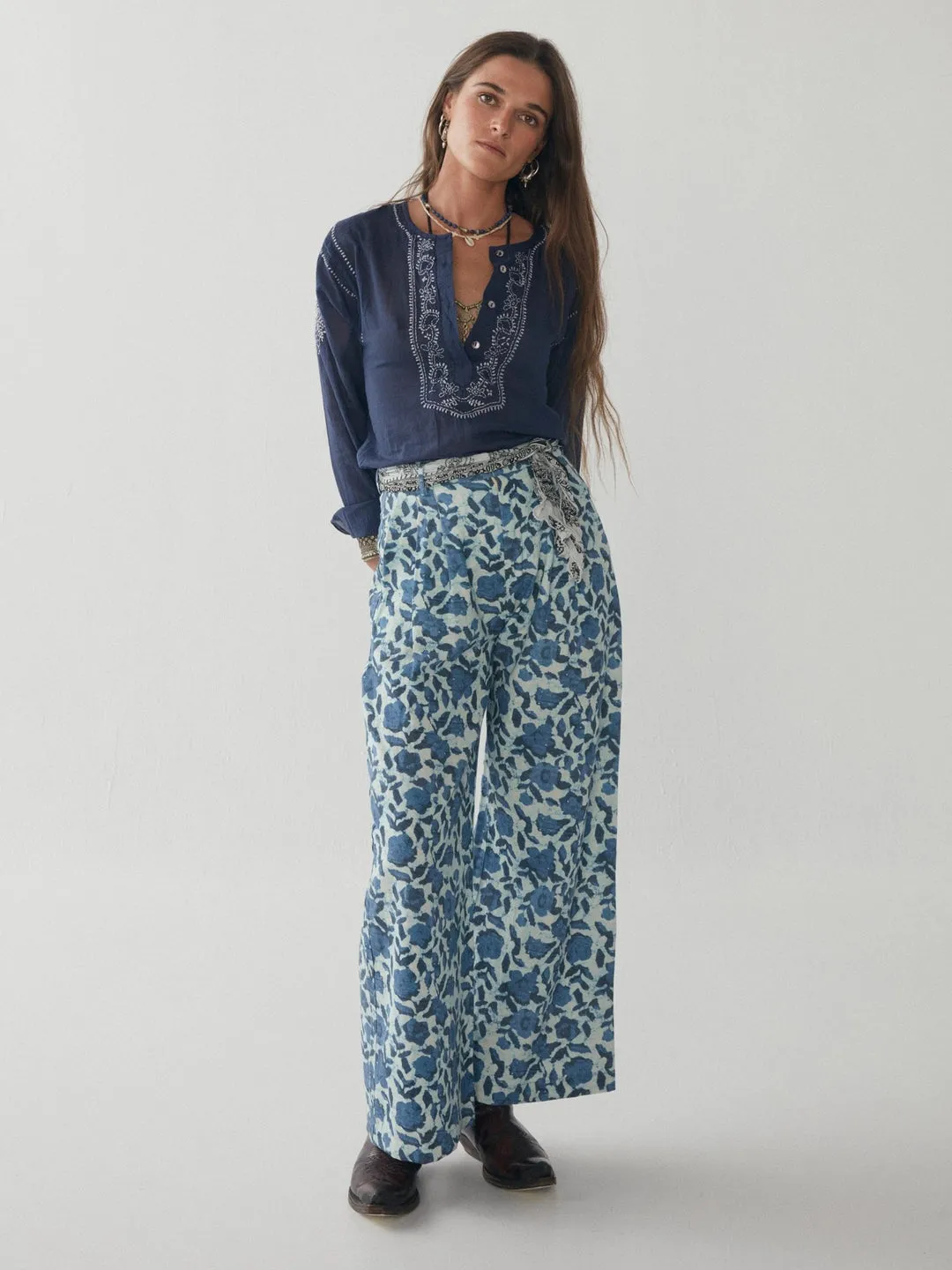 Maison Hotel Blue Poppy Cotton Indira Pant - ByAdushka