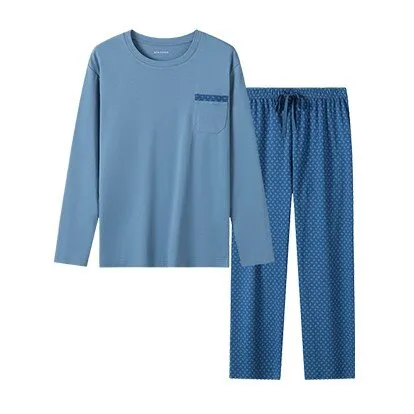 Men's 40S Pure Cotton Long Sleeved Winter Sleepwear Homewear Set