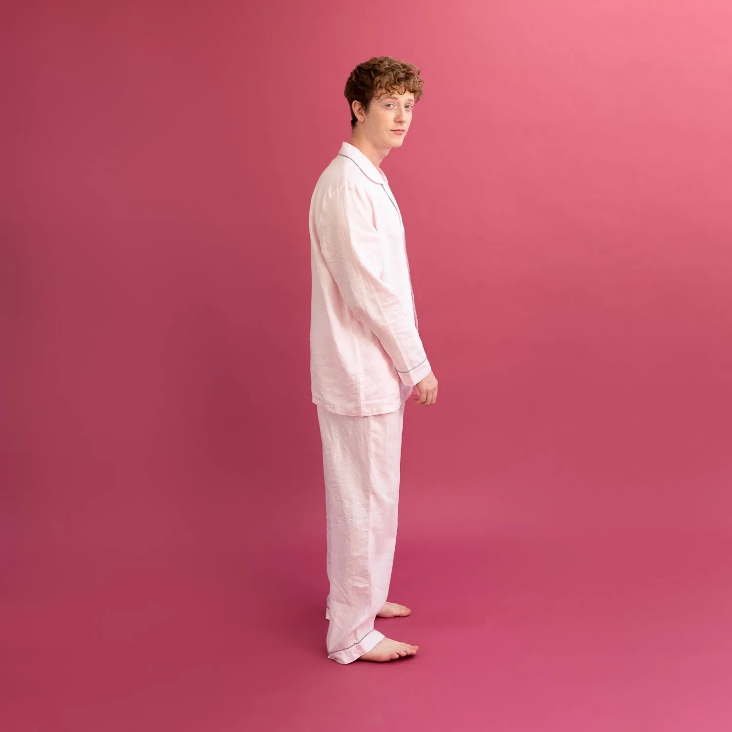 Men's Blush Pink Linen Pyjama Trouser Set