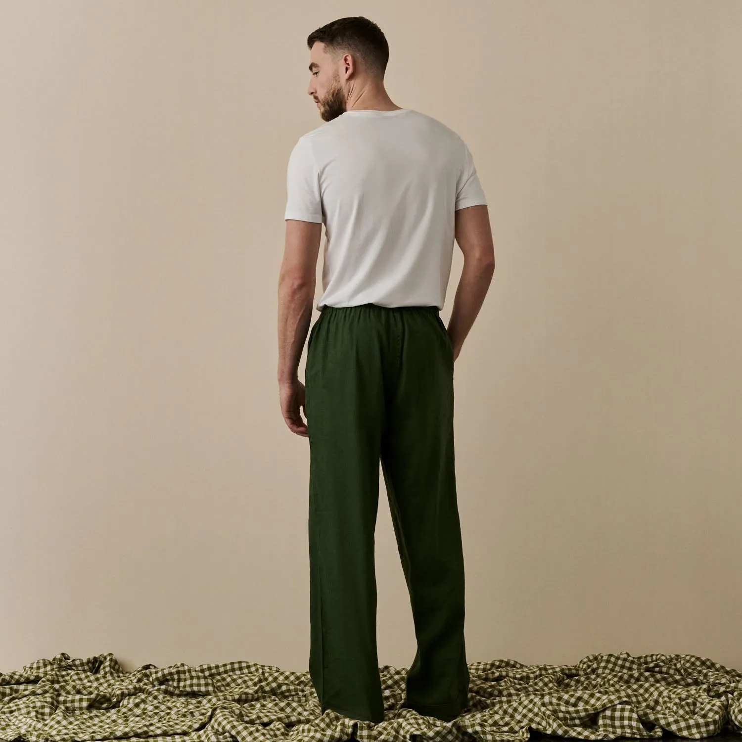 Men's Fern Green Linen Pyjama Trousers