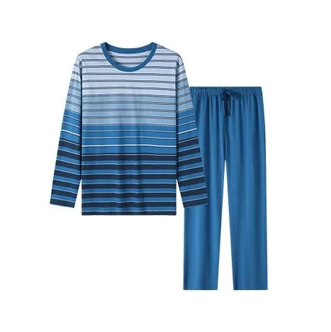 Men's Pure Cotton Striped Long Sleeved Casual Sleepwear Set