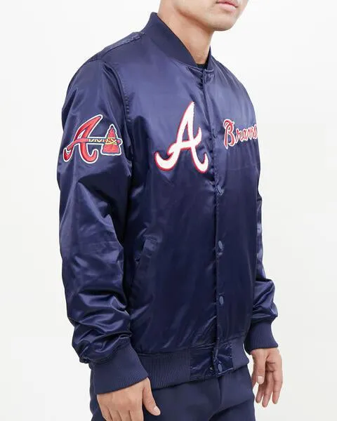 MLB ATLANTA BRAVES CHEST HIT MEN'SLOGO SATIN JACKET (MIDNIGHT NAVY)