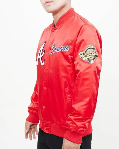 MLB ATLANTA BRAVES CHEST HIT MEN'SLOGO SATIN JACKET (MIDNIGHT NAVY)