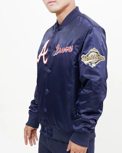 MLB ATLANTA BRAVES CHEST HIT MEN'SLOGO SATIN JACKET (MIDNIGHT NAVY)