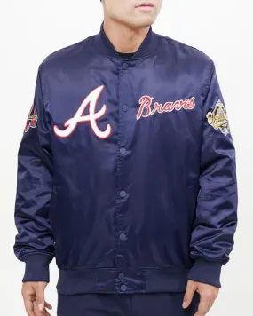 MLB ATLANTA BRAVES CHEST HIT MEN'SLOGO SATIN JACKET (MIDNIGHT NAVY)