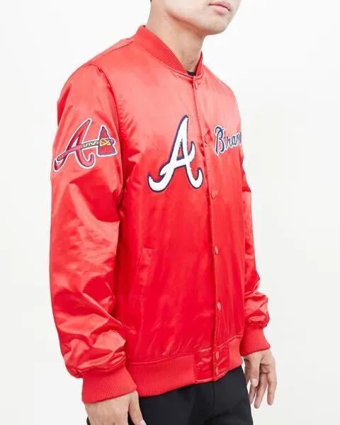 MLB ATLANTA BRAVES CHEST HIT MEN'SLOGO SATIN JACKET (MIDNIGHT NAVY)