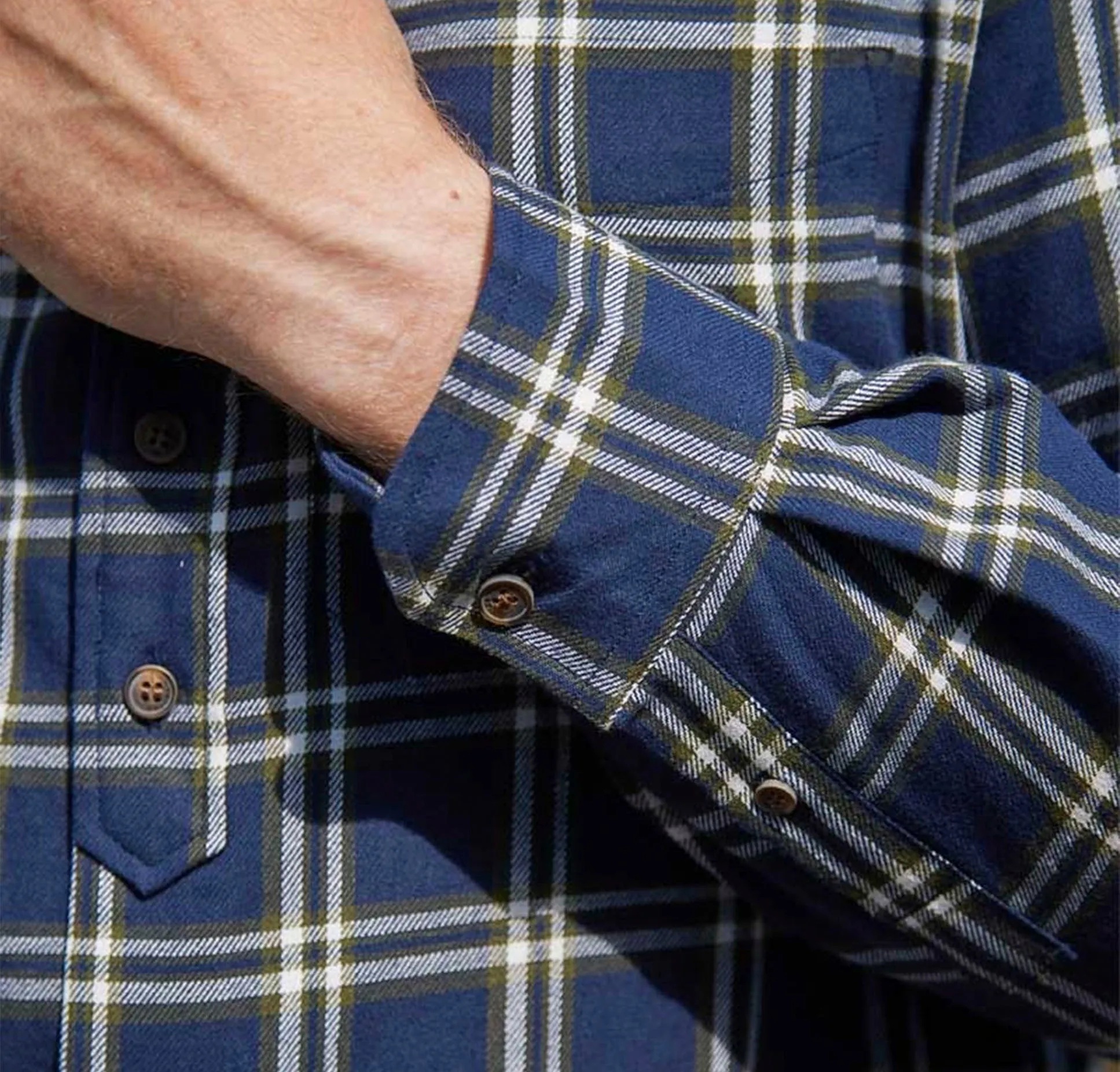 Navy & Green Check Cotton Grandfather Shirt