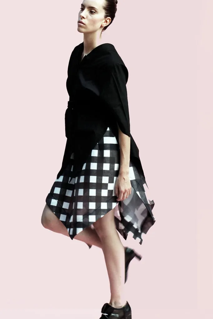 Origami Puffy Mesh Wide Skirt / Checks