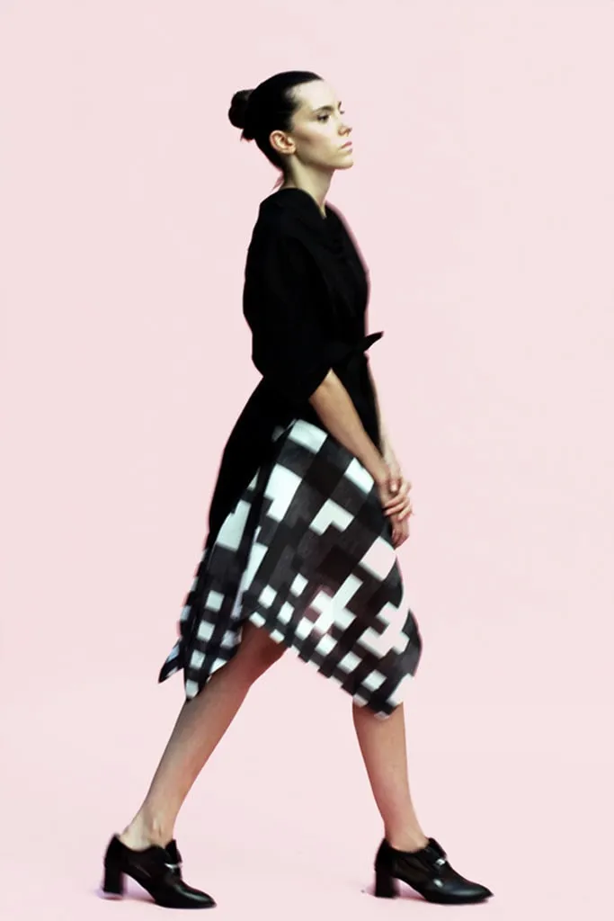 Origami Puffy Mesh Wide Skirt / Checks