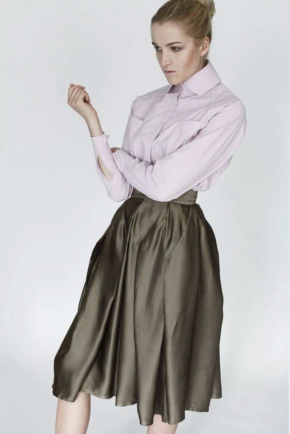 Origami Viscose Complex Pleats Skirt "Made to order"/ Olive