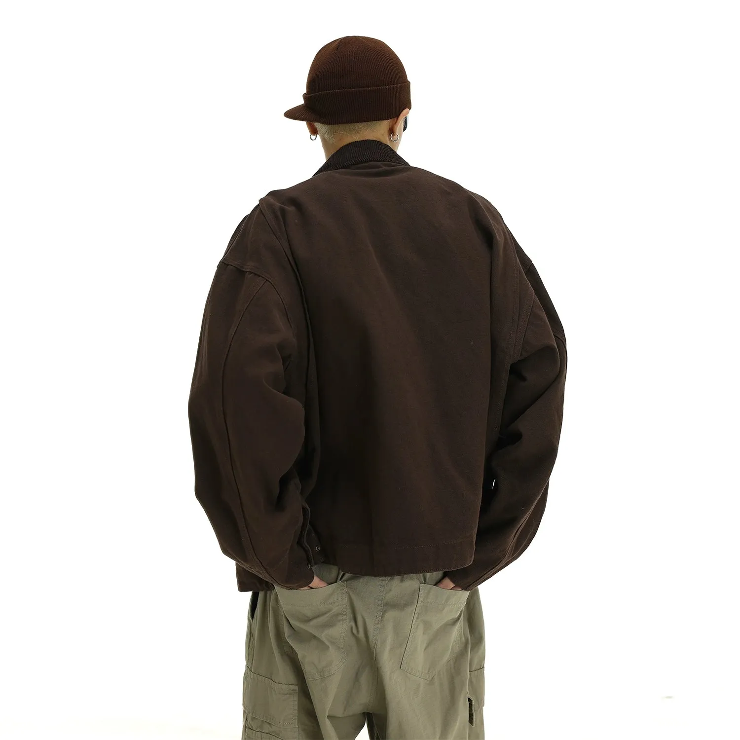 Oversized Corduroy Zip-Up Collared Jacket