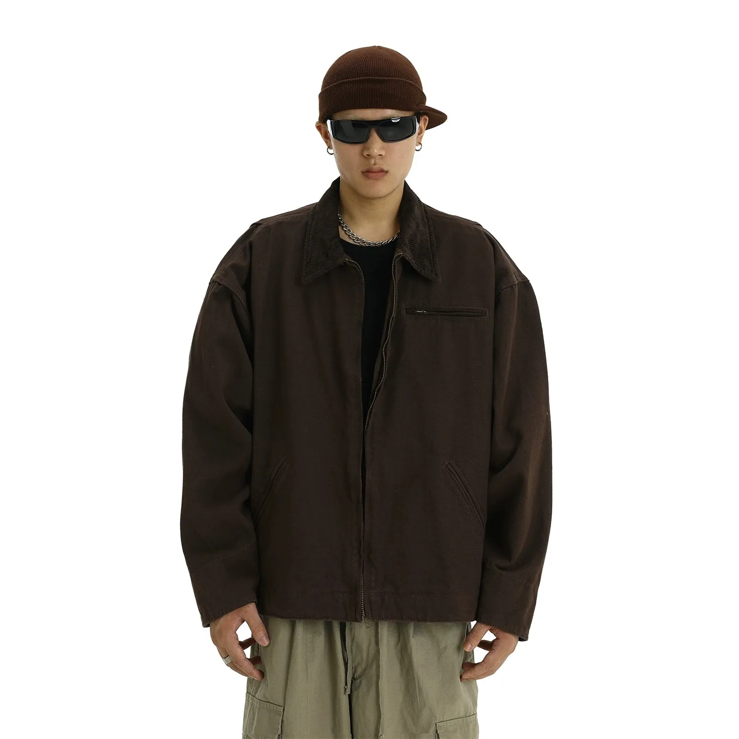 Oversized Corduroy Zip-Up Collared Jacket