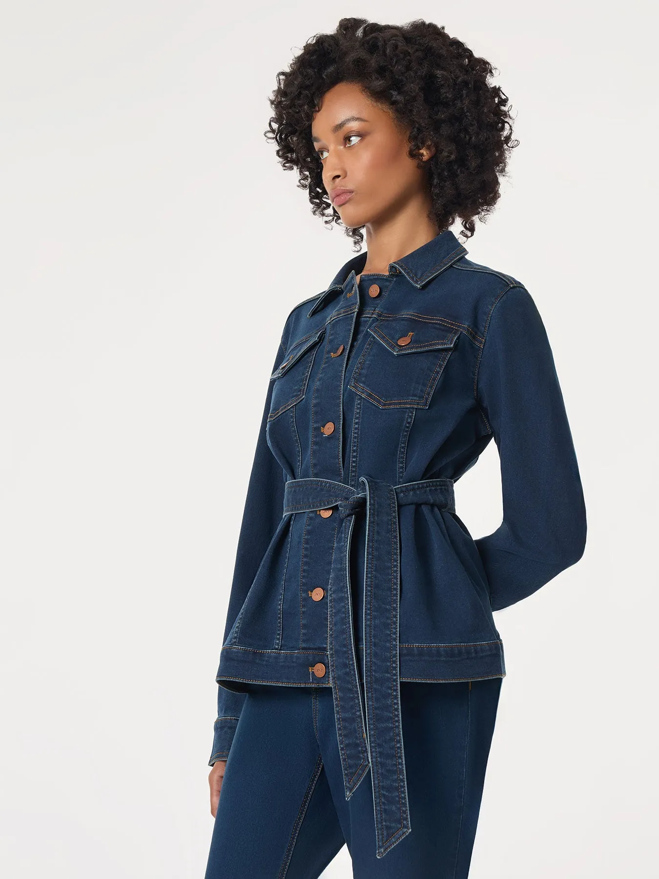 Petite Denim Belted Button-Front Jacket