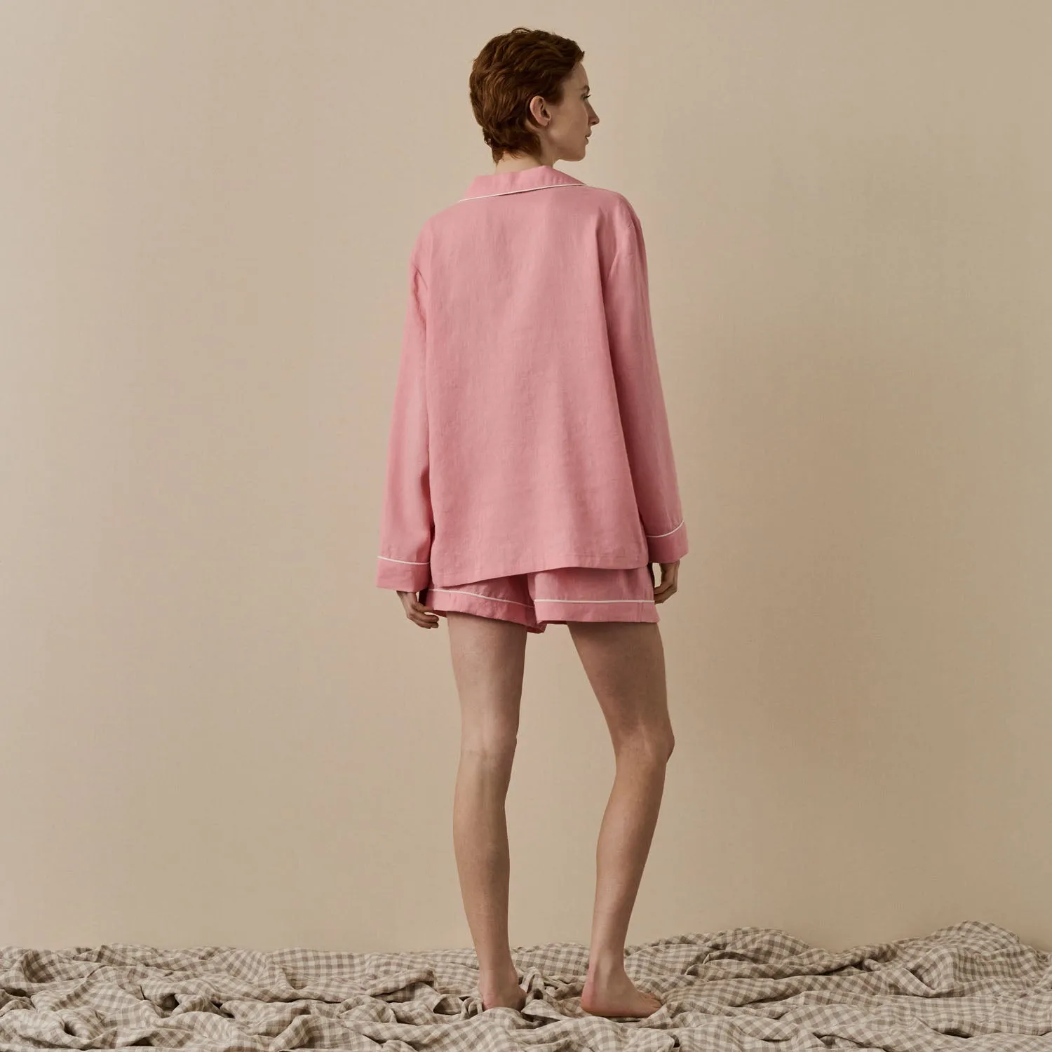 Pink Bloom Linen Pyjama Shorts