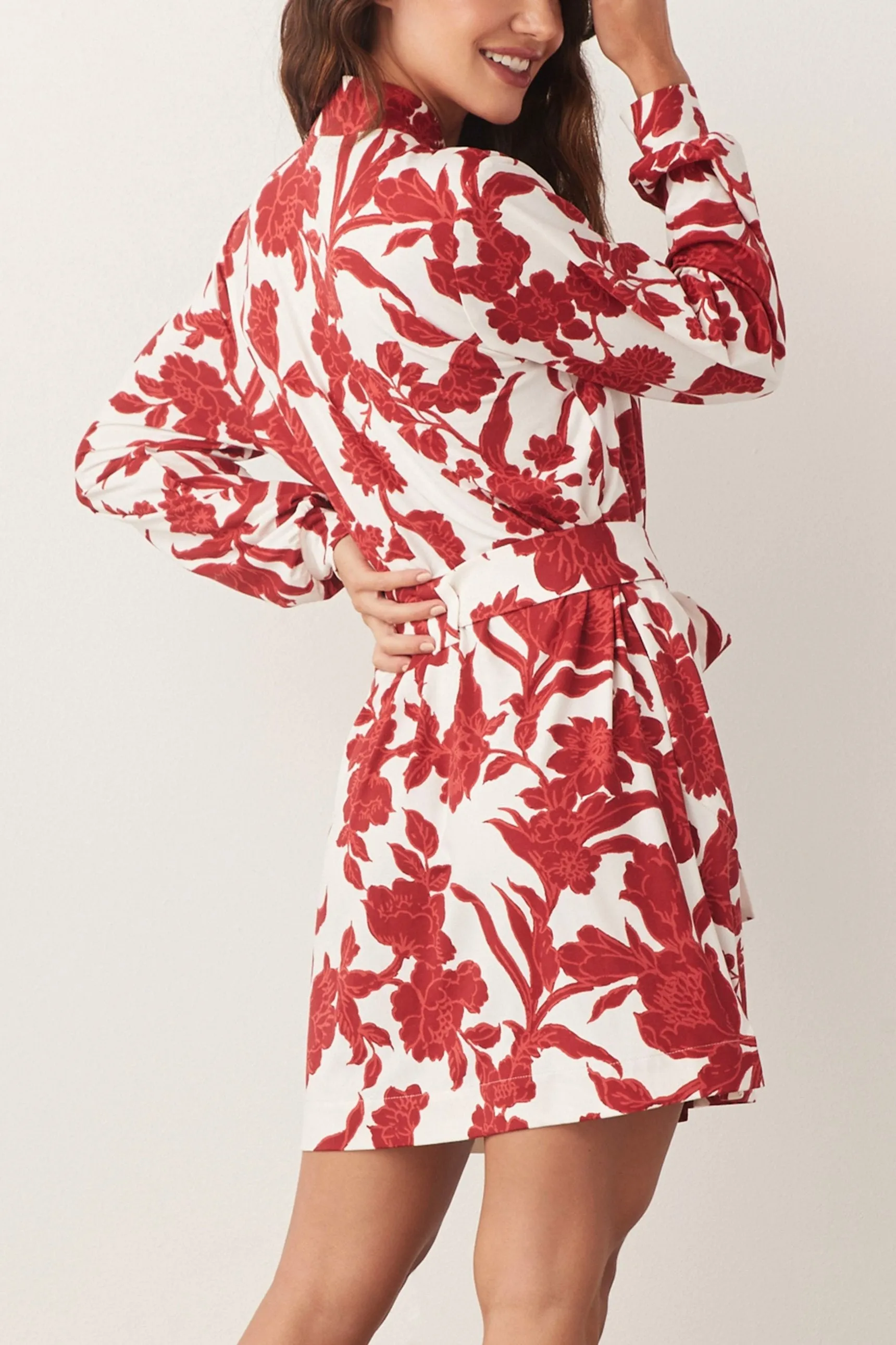 Quinn Banded Short Robe | Scarlet Floral