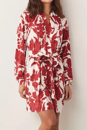 Quinn Banded Short Robe | Scarlet Floral