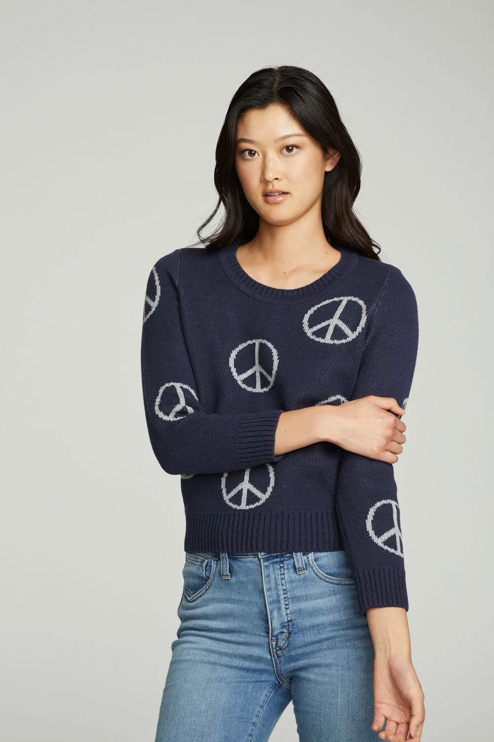 "All Over Peace" Intarsia Sweater