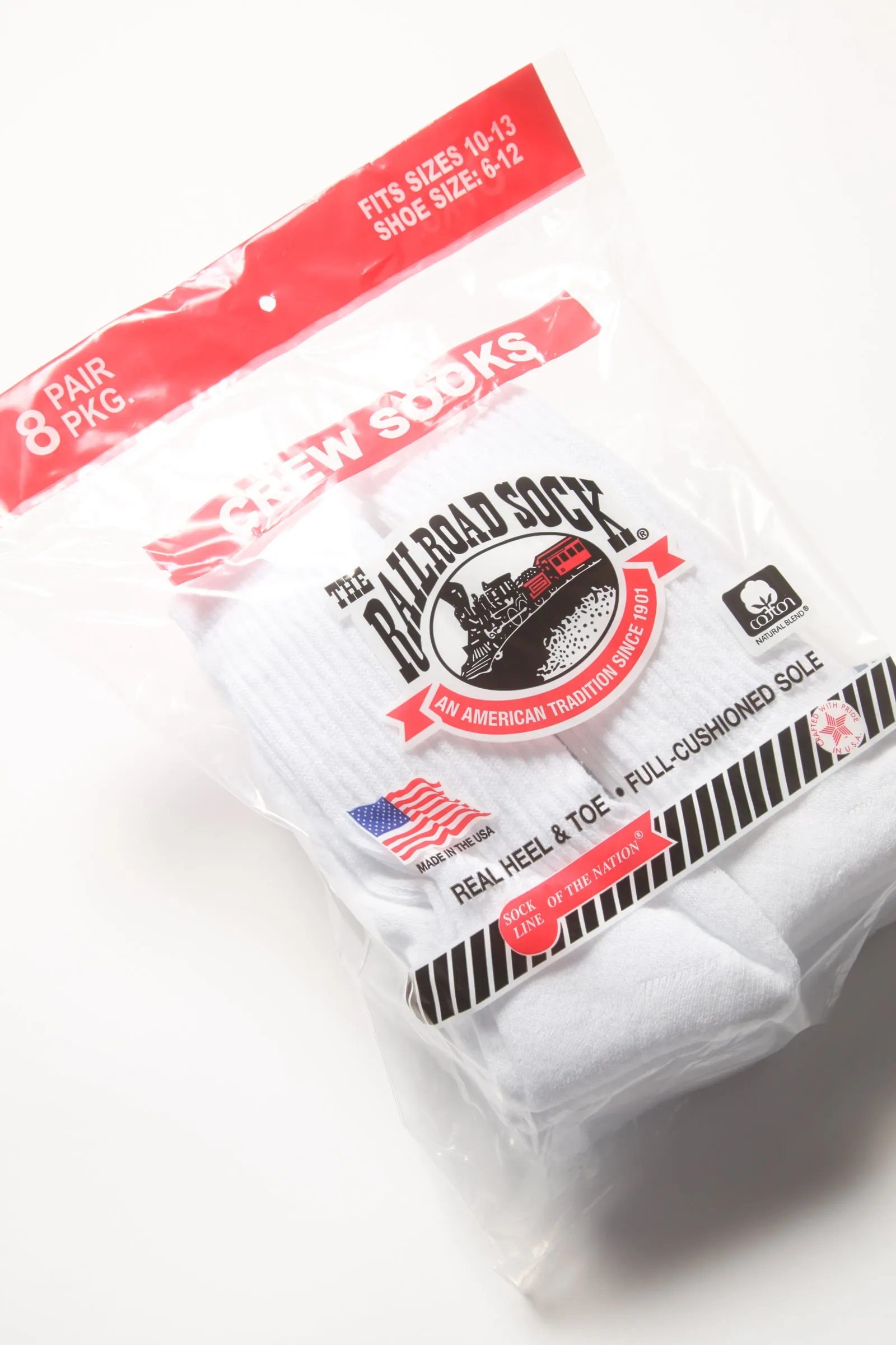 Railroad Sock - 8 Pack Crew Socks - White