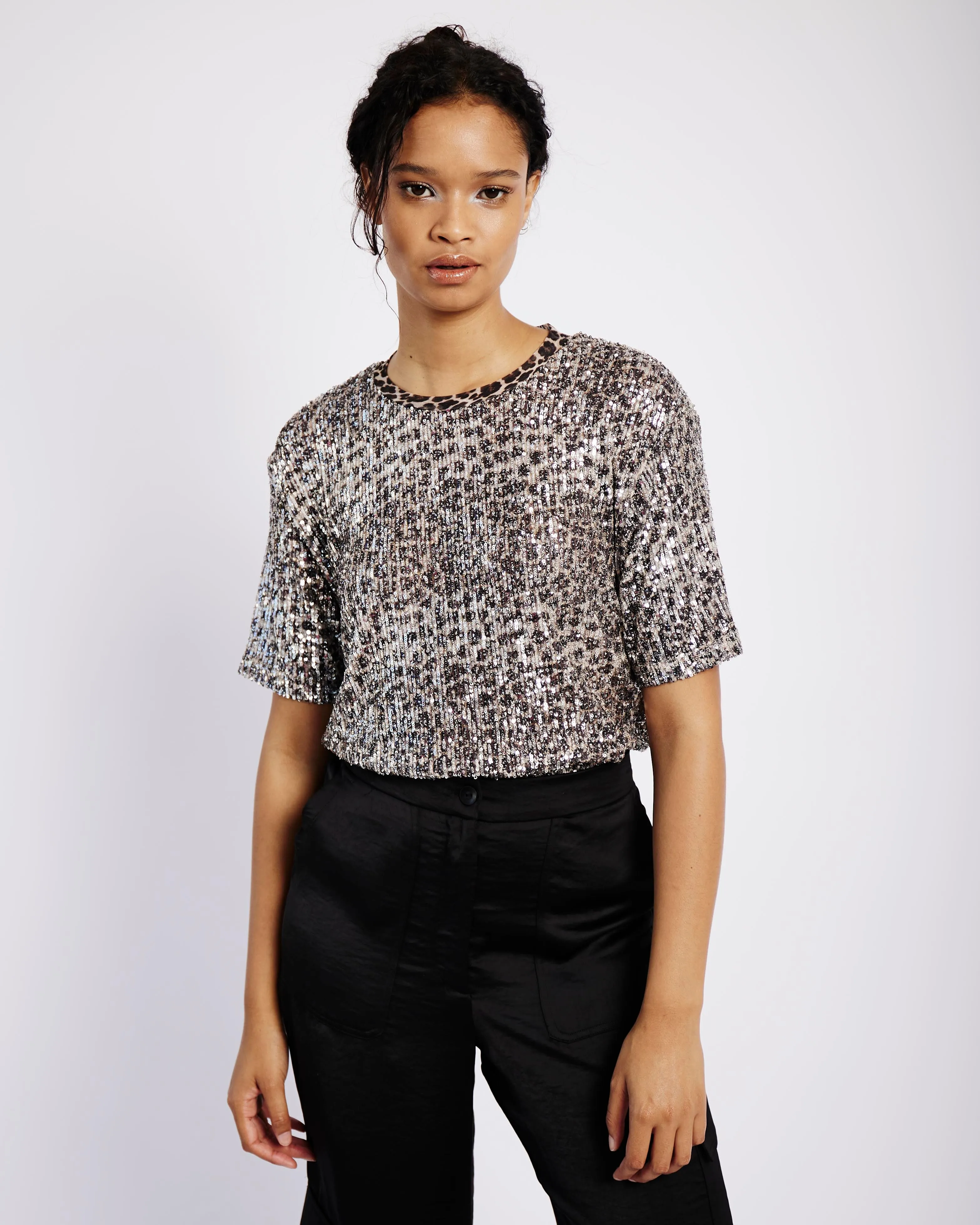 Sequin Tee in Animal in Animal