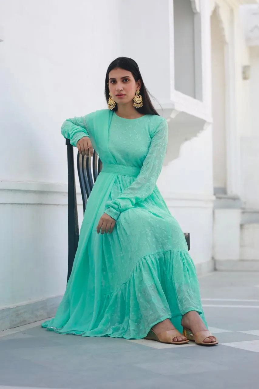 Shree mint full water sequence frill anarkali set