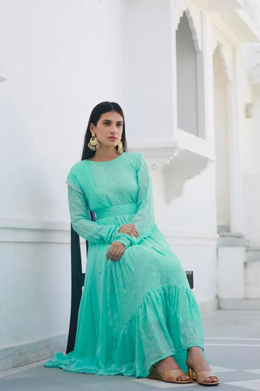 Shree mint full water sequence frill anarkali set