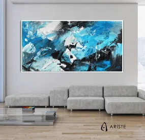 Sky blue & black extra large canvas wall art made to order in a custom size