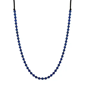 Sterling Silver Round Lapis Beaded Necklace on on Black Cord