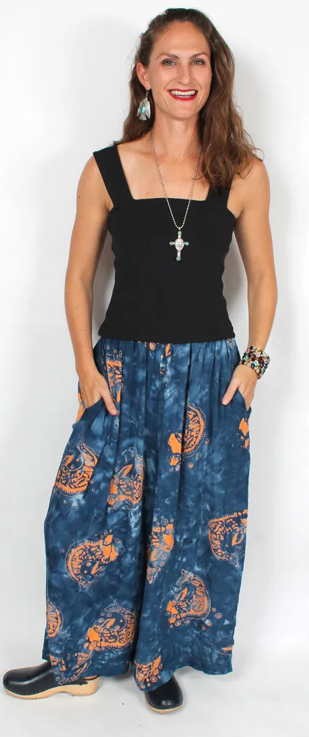 Sunheart Private Label Koi Navy Palazzo Pants Boho Hippie Chic Resort Wear Sml-4X