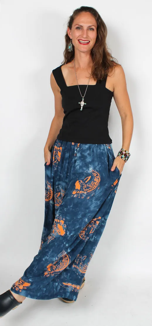 Sunheart Private Label Koi Navy Palazzo Pants Boho Hippie Chic Resort Wear Sml-4X