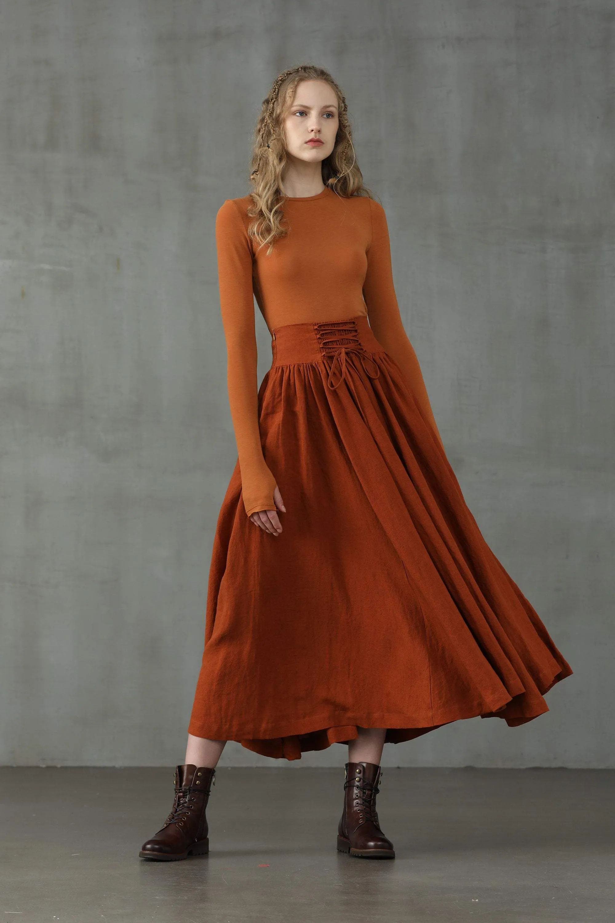 Tea Dance 5 | Lace-up Maxi Linen Skirt