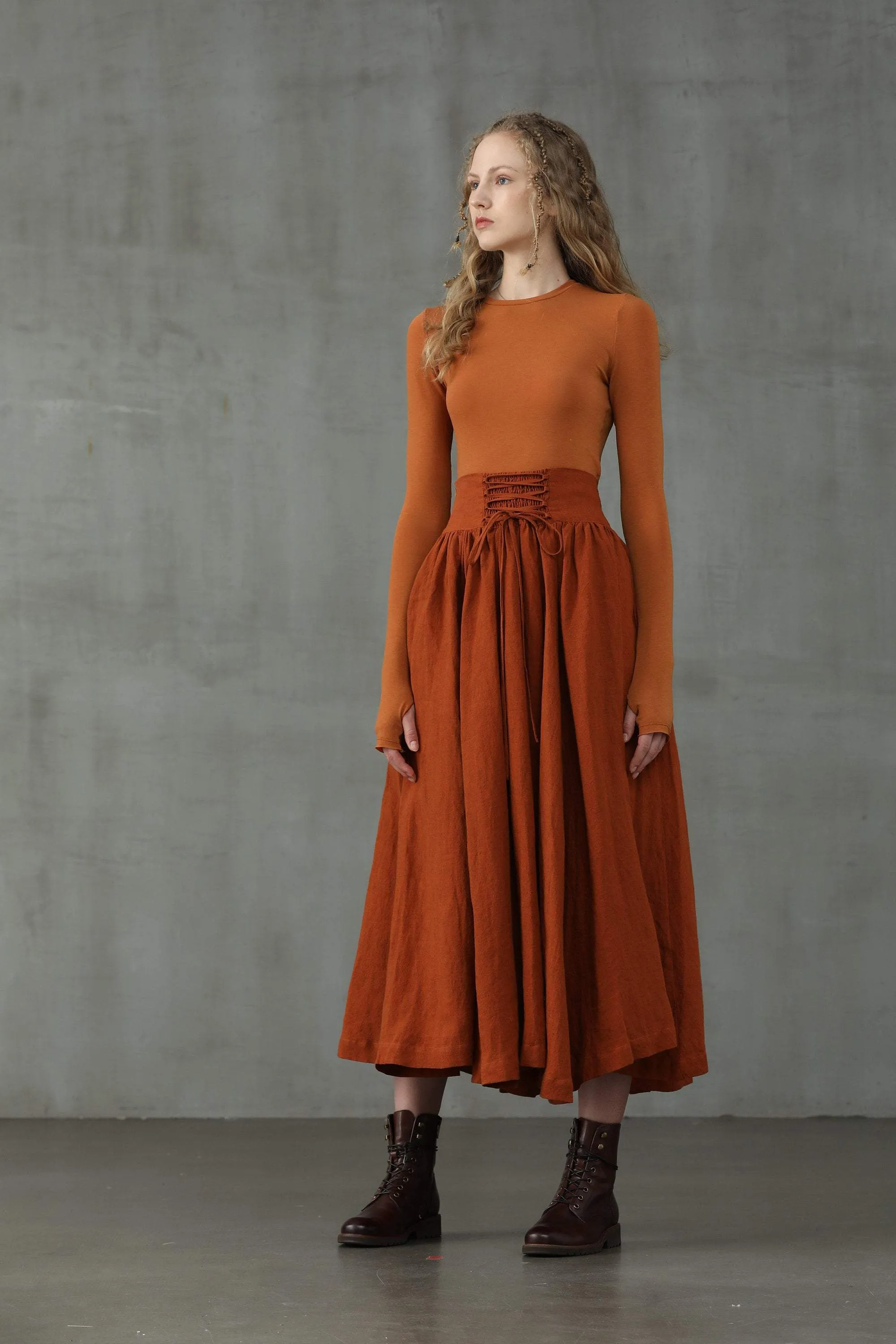 Tea Dance 5 | Lace-up Maxi Linen Skirt