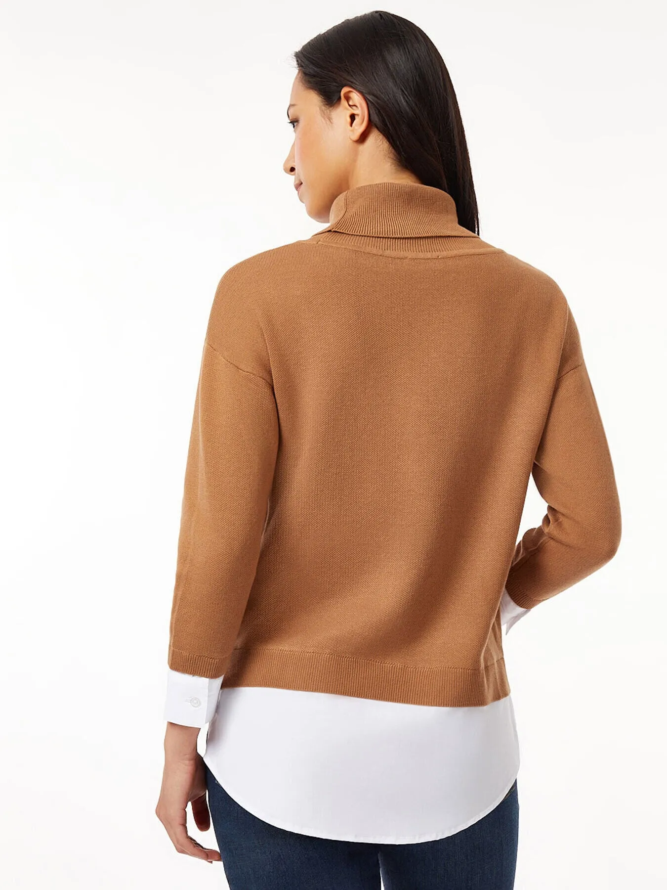 Turtleneck Sweater Woven Shirt Combo Top