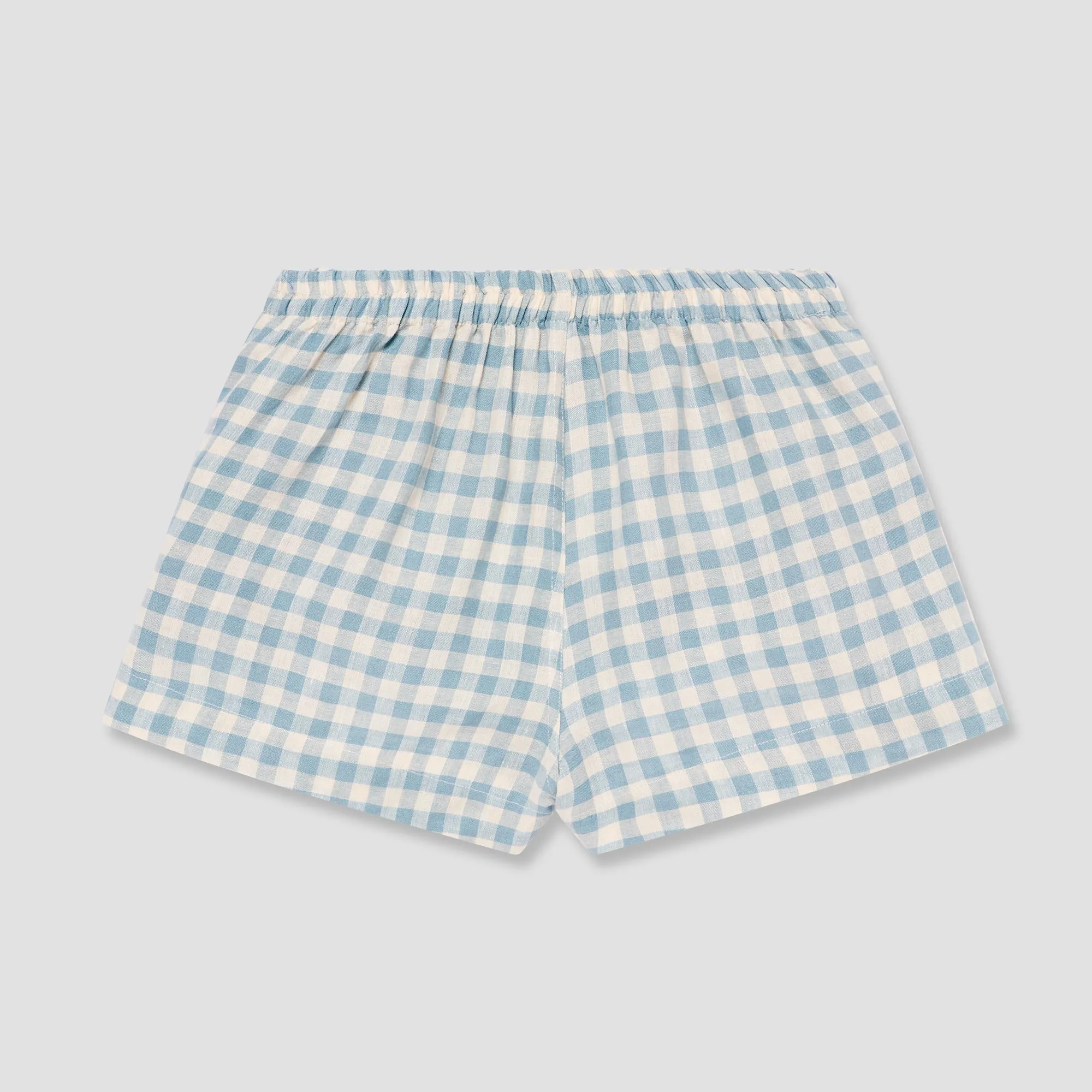 Warm Blue Gingham Linen Pyjama Shorts Set