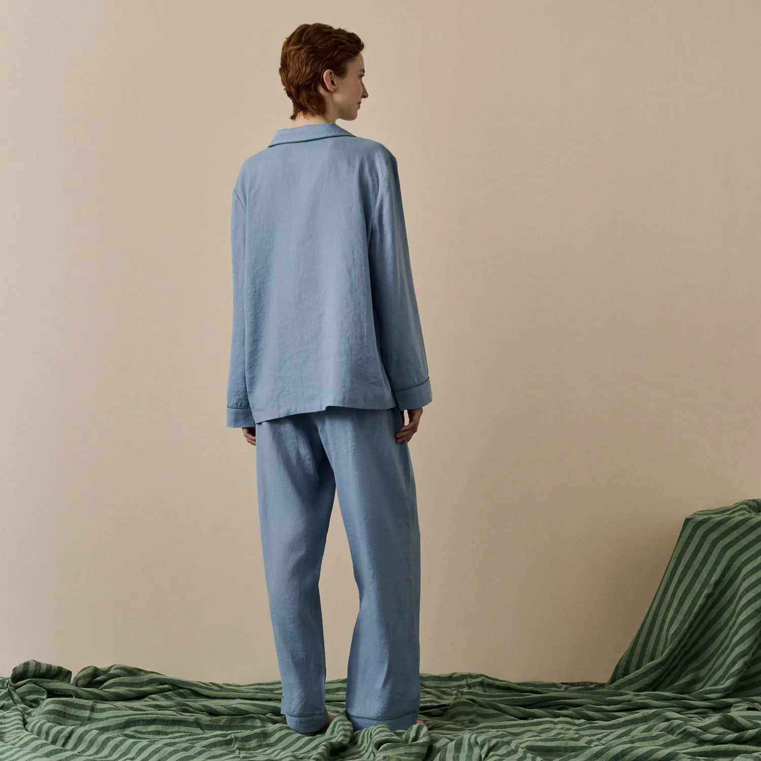 Wave Blue Linen Women's Pyjama Trouser Set