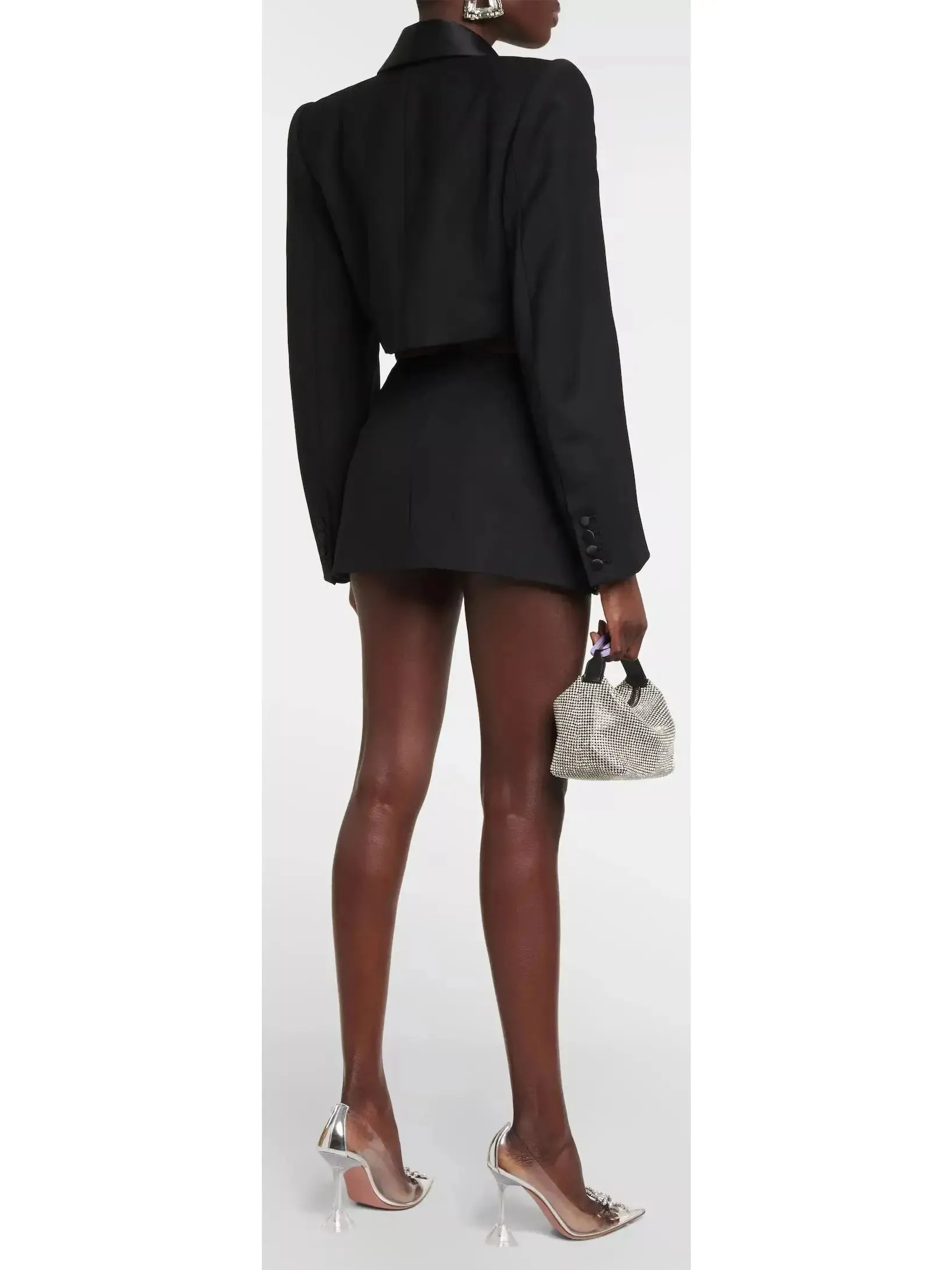 Women’s Bow-Embroidered Cropped Blazer and Mini Skirt Set in Black